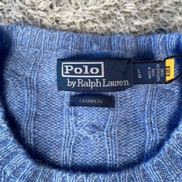 $398 Polo Ralph Lauren The Iconic Cable Knit Cashmere Sweater SZ Large Men Blue - Picture 4 of 9